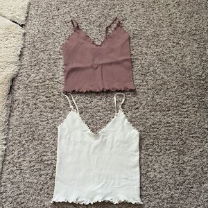 Free People Mauve and White Ribbed Camisoles